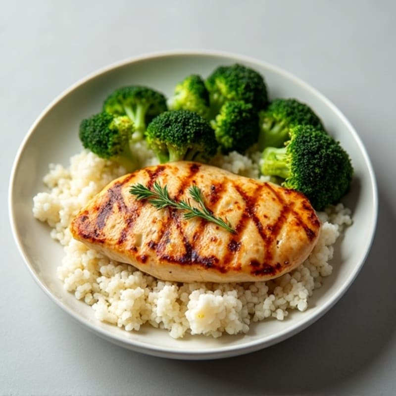 Grilled Chicken Breast with Steamed Broccoli and Cauliflower Rice