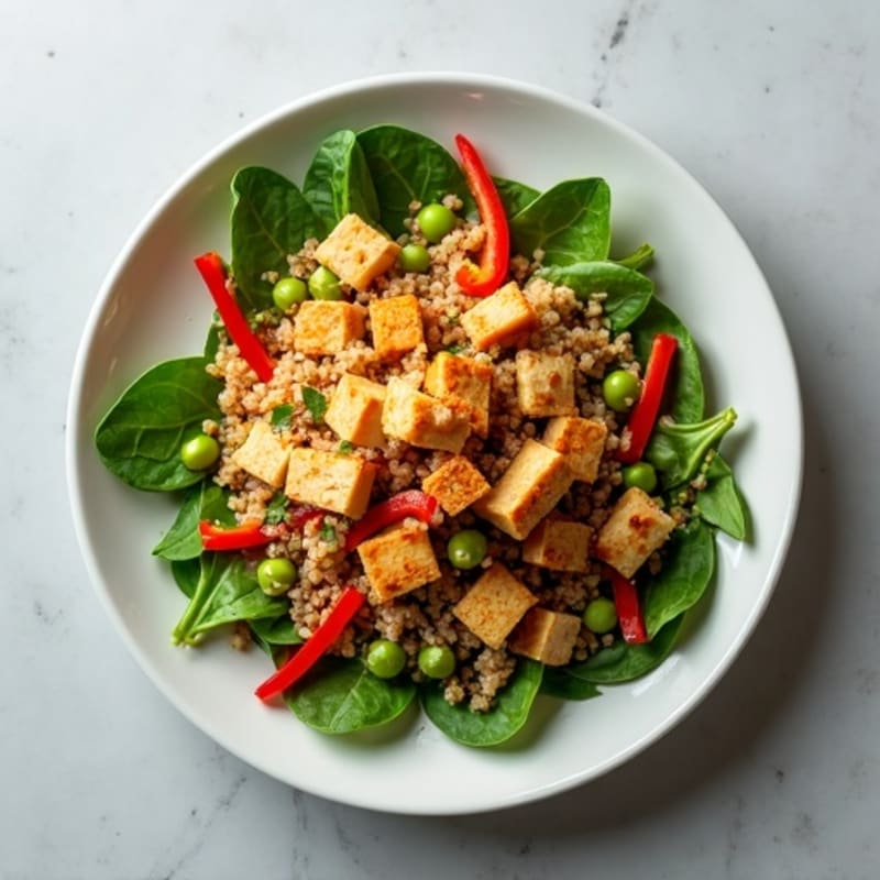 Crispy Tofu and Quinoa Power Salad with Edamame