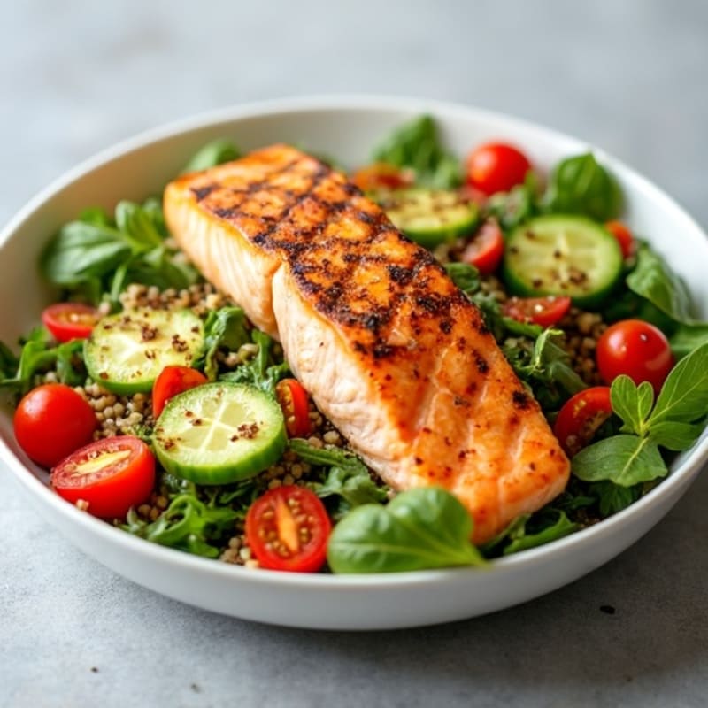 Grilled Salmon and Quinoa Salad with Crunchy Vegetables