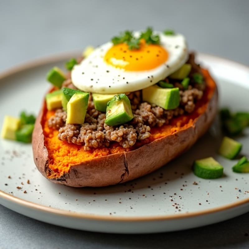 Crispy Baked Sweet Potato with Savory Lean Ground Turkey and Creamy Avocado