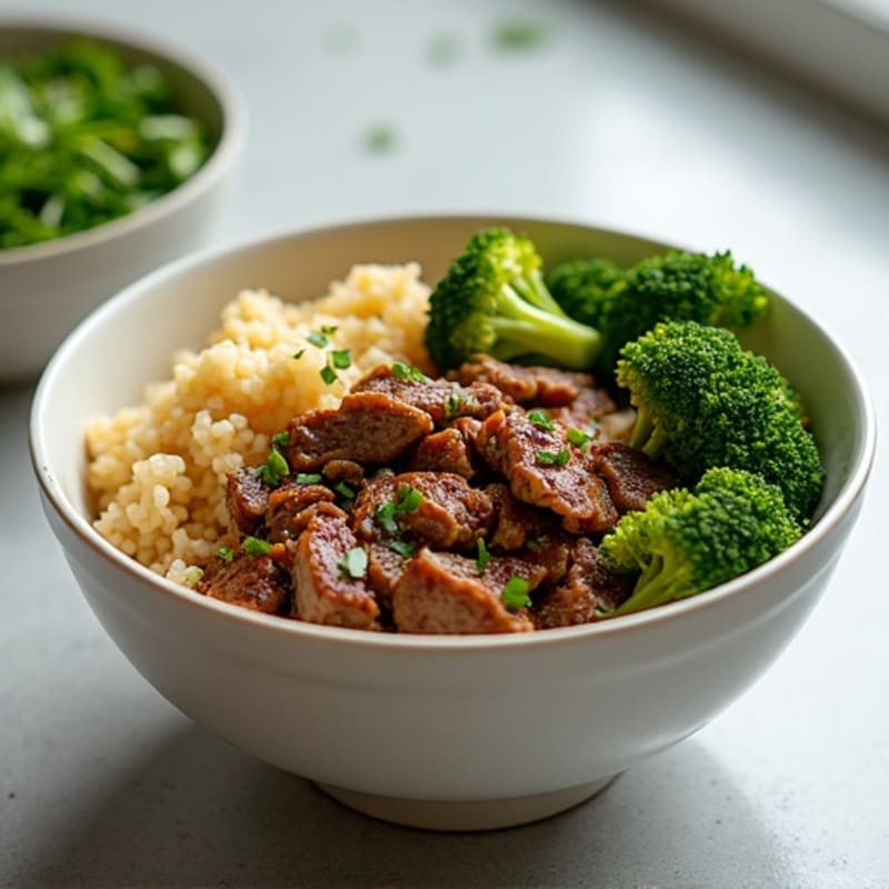 Lean Garlic-Ginger Beef & Crispy Broccoli Rice Bowl