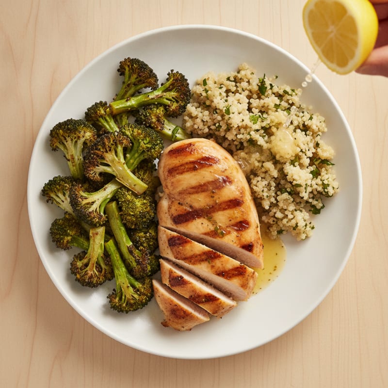 Grilled Chicken Breast with Roasted Broccoli and Quinoa