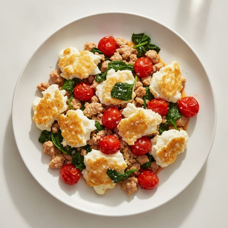 Egg White and Turkey Spinach Scramble with Cherry Tomatoes