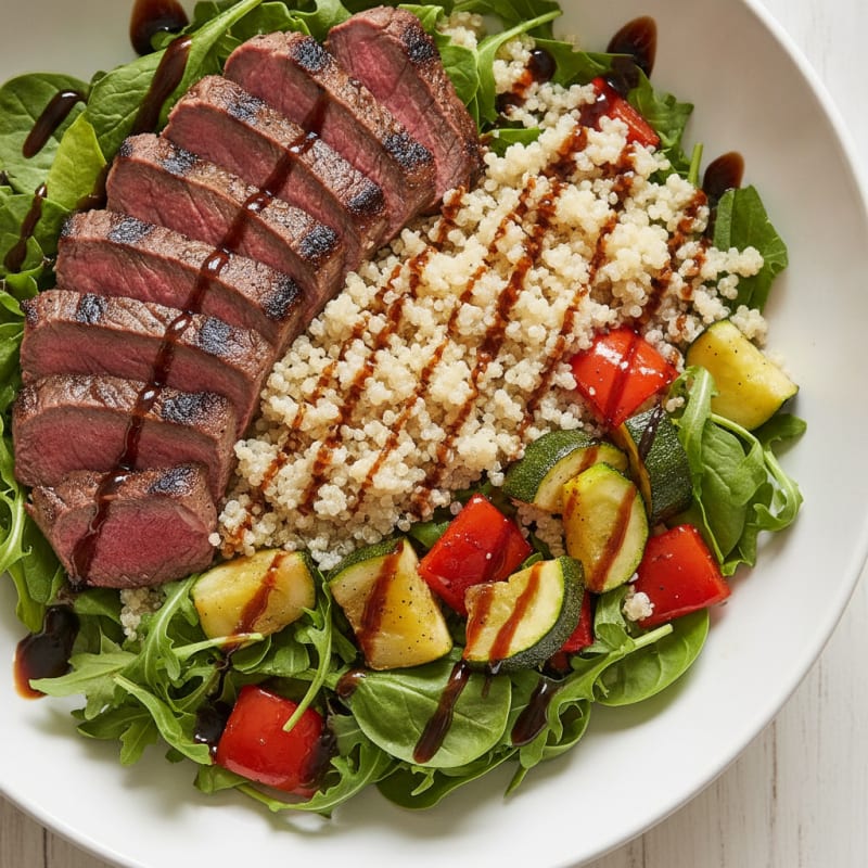 Grilled Steak Salad with Roasted Vegetables and Quinoa