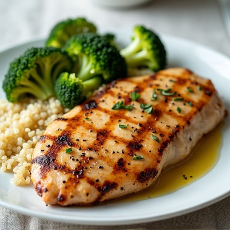 Grilled Chicken Breast with Roasted Broccoli and Quinoa