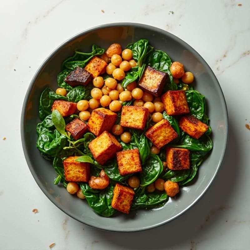 Crispy Brinjal and Chickpea Skillet with Fresh Spinach
