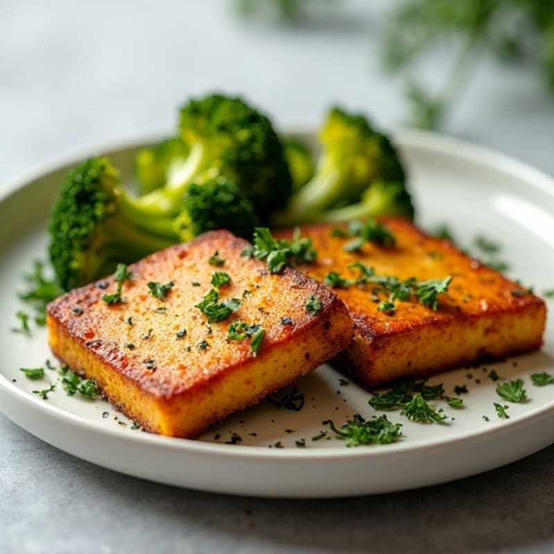 Herbed Pan-Seared Tofu Steaks with Crispy Roasted Broccoli