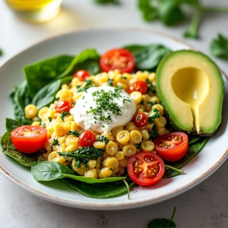 Egg White Spinach Scramble with Cottage Cheese, Cherry Tomatoes & Avocado