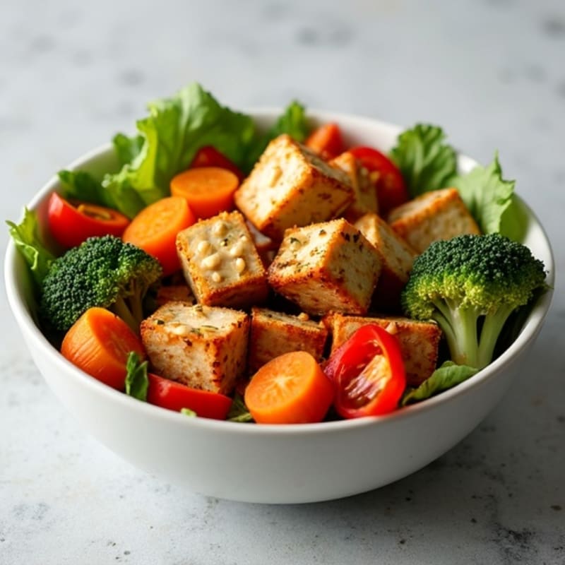 Crispy Tofu and Roasted Vegetable Bowl with Peanut Dressing