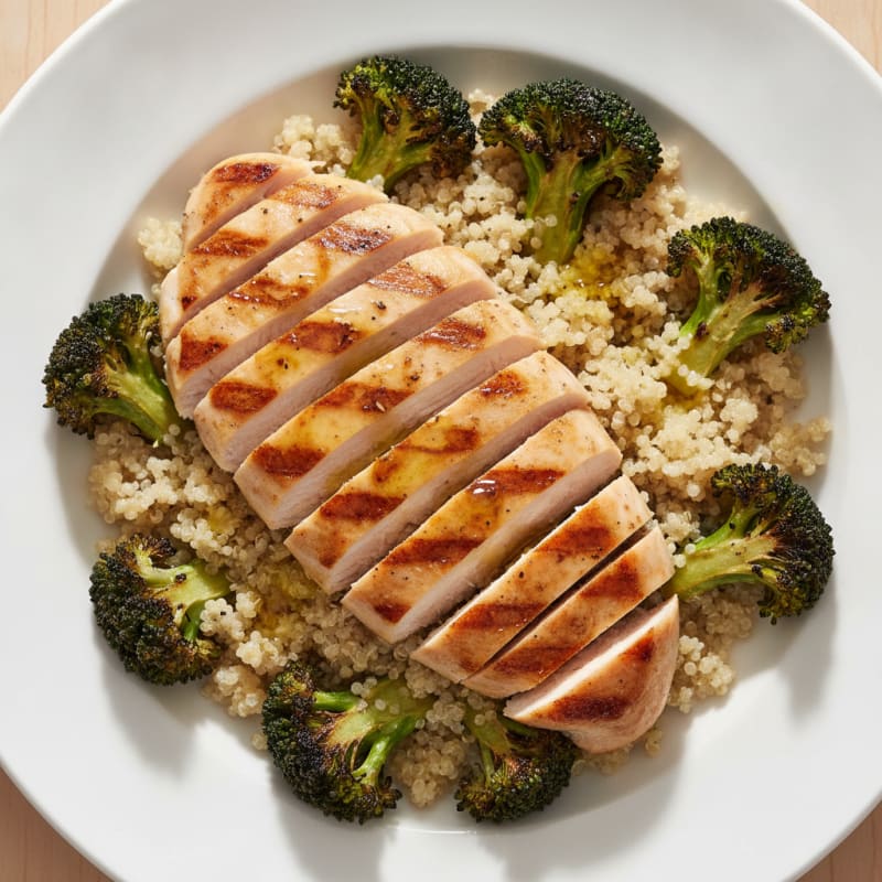 Grilled Chicken Breast with Quinoa and Roasted Broccoli