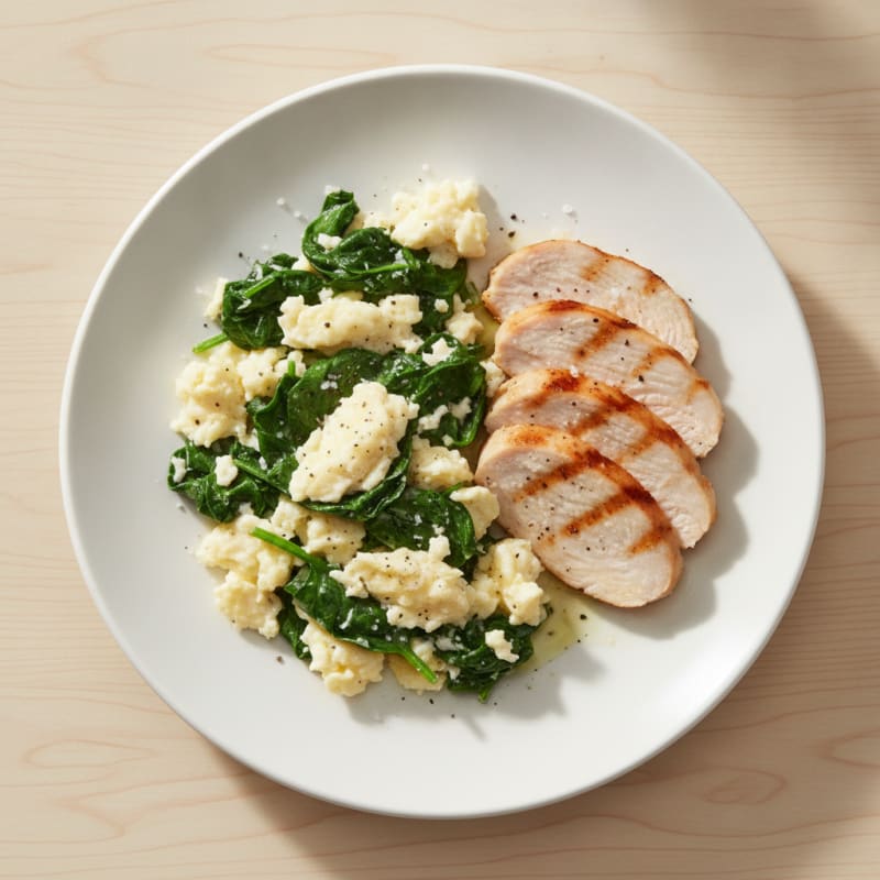 Egg White Spinach Scramble with Grilled Turkey Breast