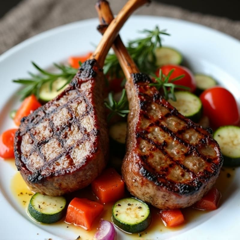 Grilled Herb Lamb Chops with Roasted Vegetables