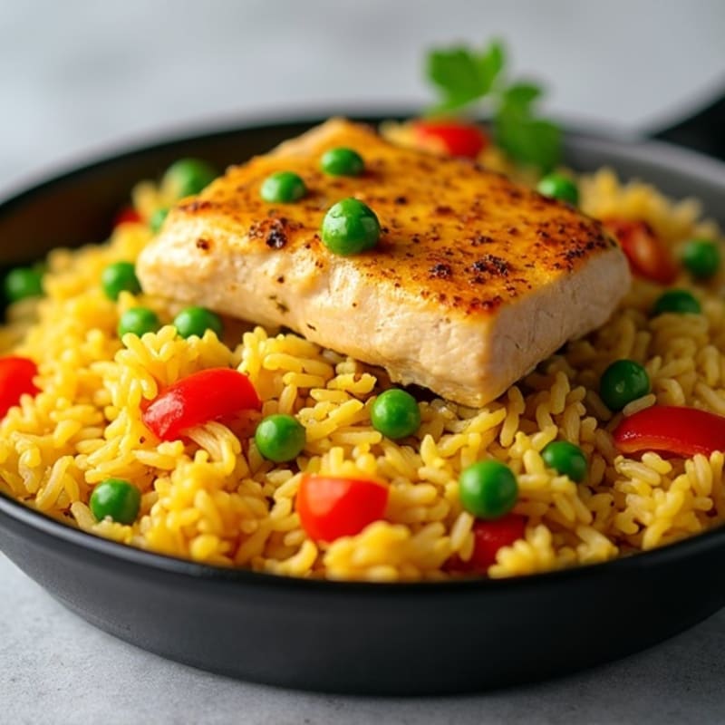 Tender Chicken and Saffron Yellow Rice Skillet
