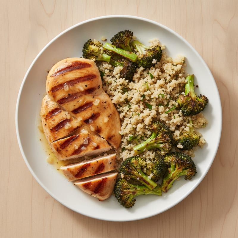 Grilled Chicken Breast with Quinoa and Roasted Broccoli