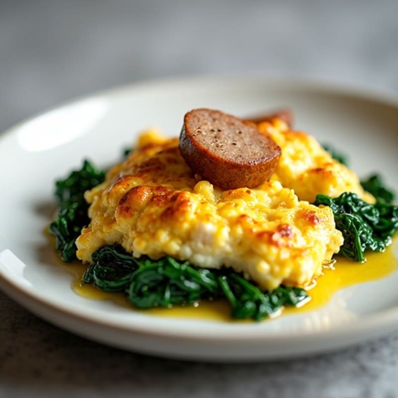 Egg White Scramble with Turkey Sausage and Sautéed Spinach