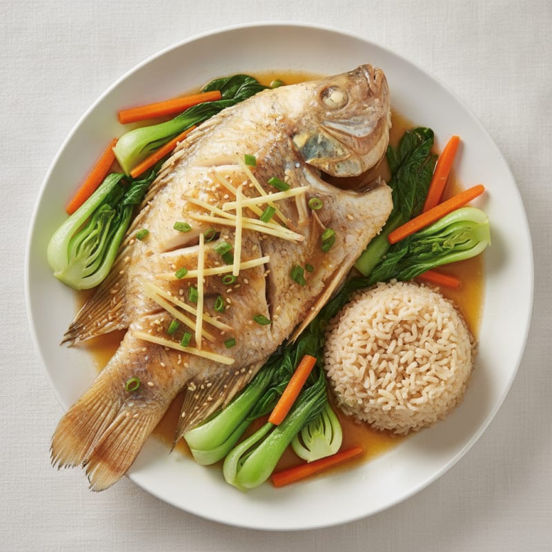 Steamed Whole Tilapia with Ginger and Bok Choy