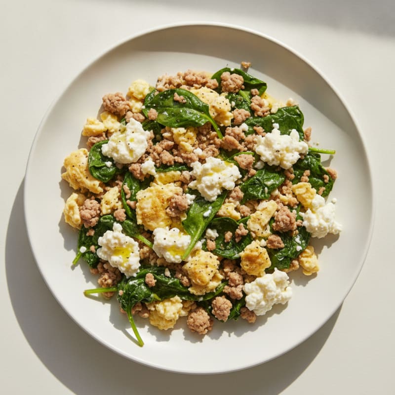 Egg White and Turkey Spinach Scramble with Cottage Cheese