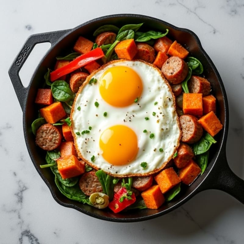 Crispy Sweet Potato and Turkey Sausage Breakfast Skillet