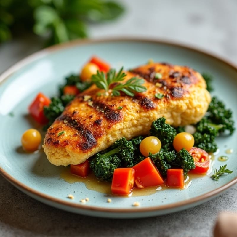 Healthy Skillet Cornbread with Roasted Chicken and Braised Greens