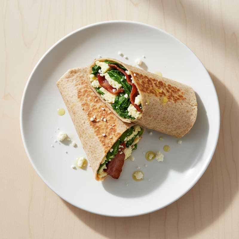 Crispy Turkey Bacon and Egg White Breakfast Wrap with Spinach