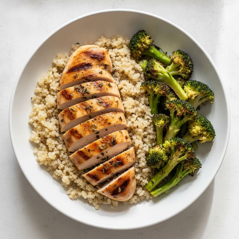 Grilled Chicken Breast with Quinoa and Roasted Broccoli