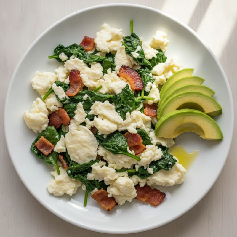Egg White Scramble with Spinach and Turkey Bacon