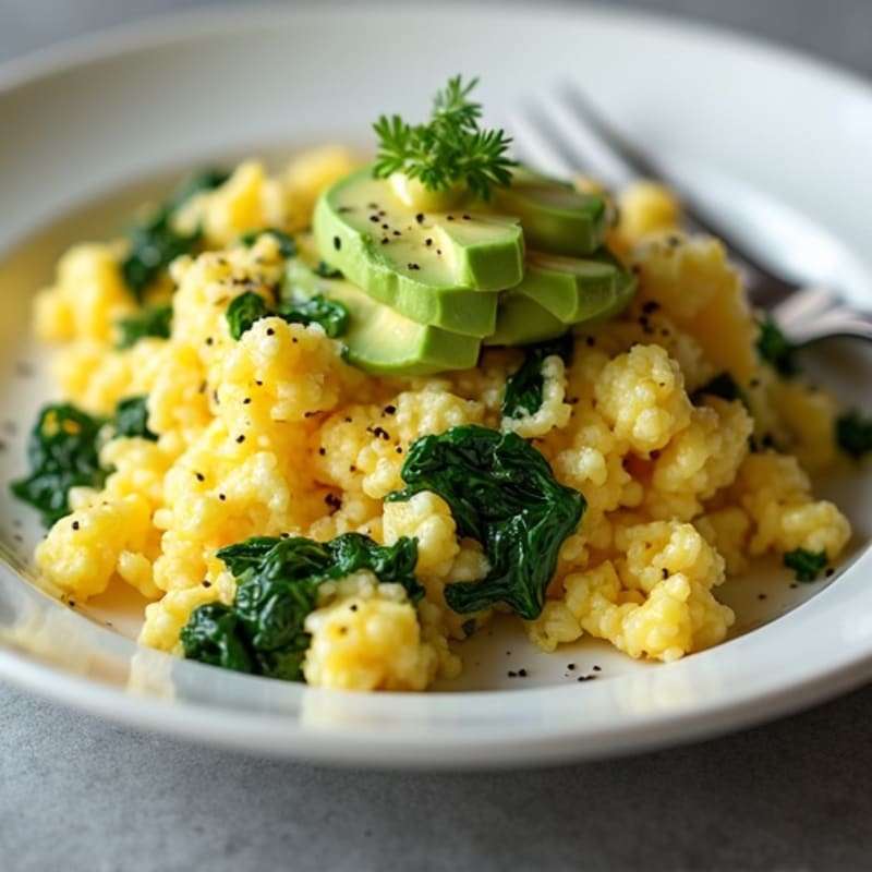 Fluffy Egg and Spinach Scramble with Creamy Avocado
