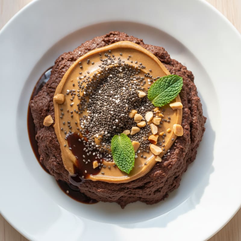 Creamy Chocolate Protein Mousse with Peanut Butter and Chia Seeds