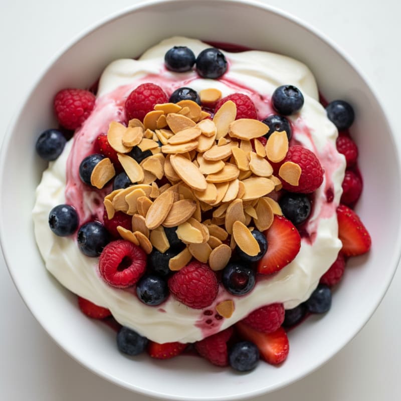 Greek Yogurt Protein Parfait with Mixed Berries and Almonds