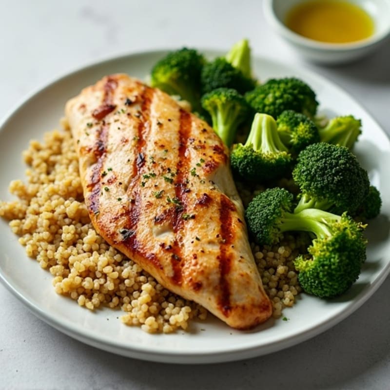 Grilled Chicken Breast with Quinoa and Roasted Broccoli