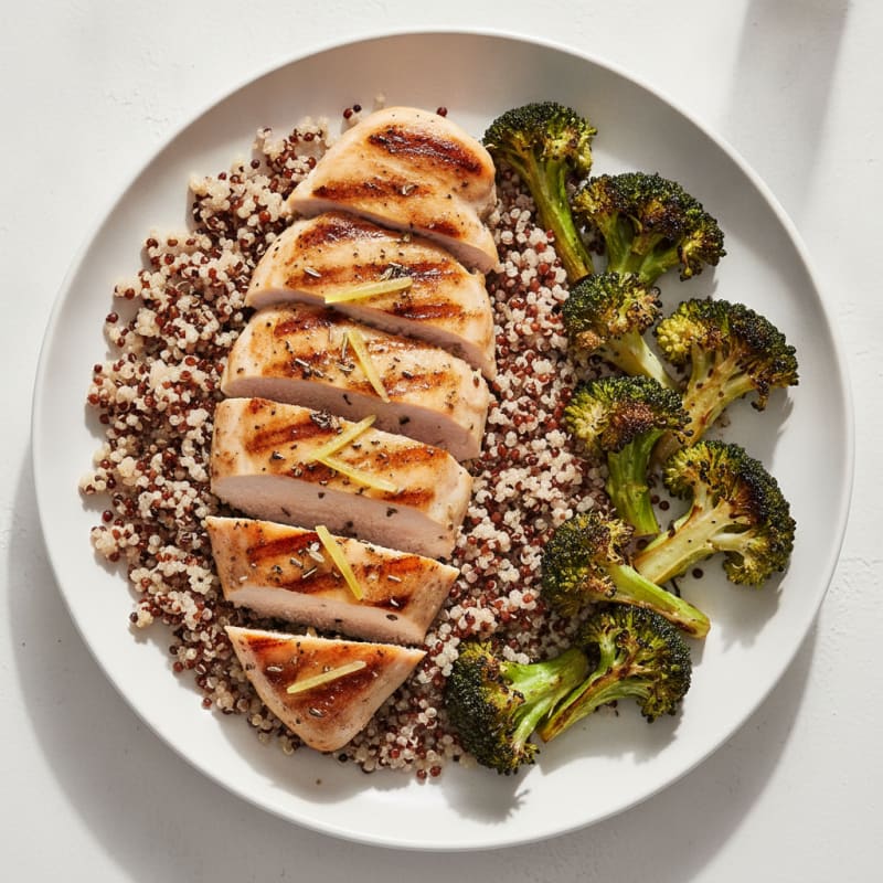 Grilled Chicken Breast with Quinoa and Roasted Broccoli