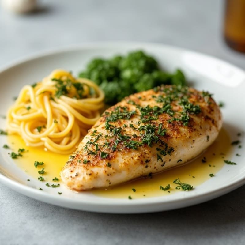 Herb-Crusted Pan Seared Chicken with Lemon Garlic Sauce