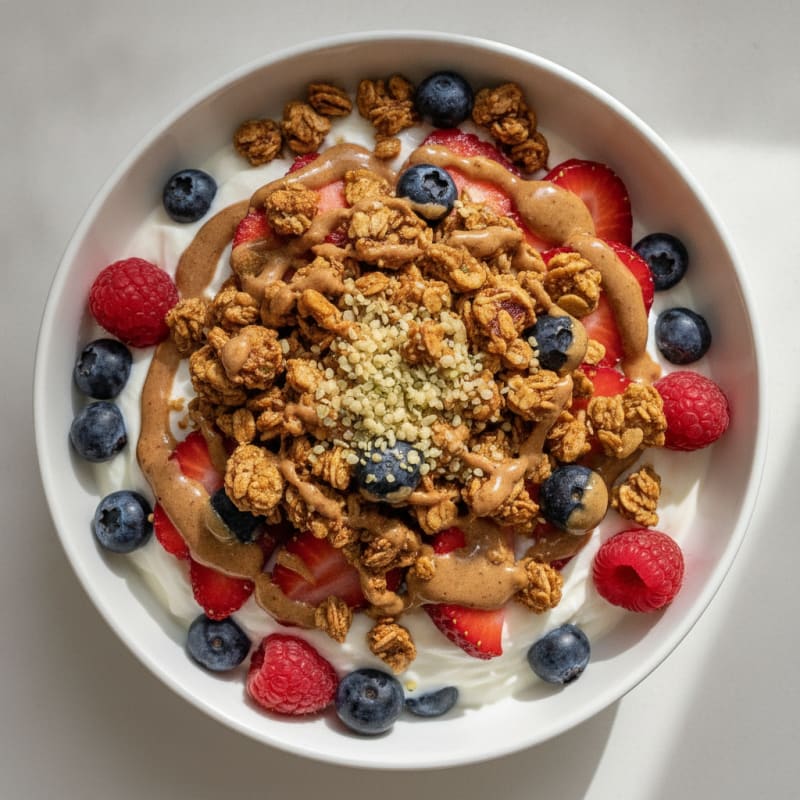 Creamy Greek Yogurt Parfait with Mixed Berries and Almond Butter