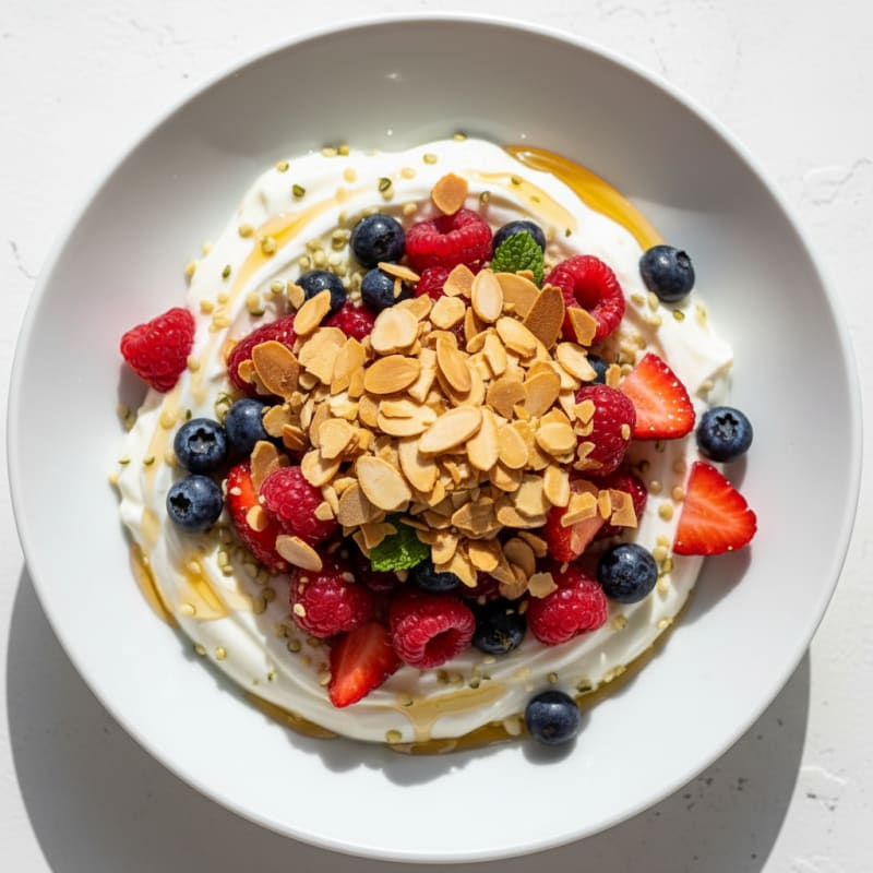 Greek Yogurt Parfait with Mixed Berries and Toasted Almonds