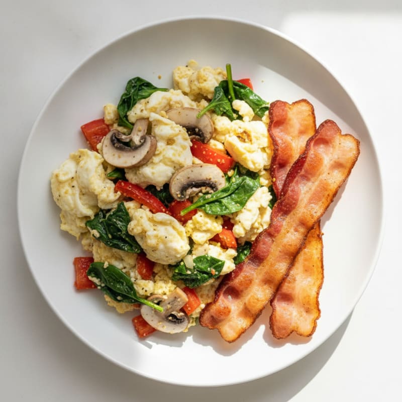 Egg White Veggie Scramble with Turkey Bacon
