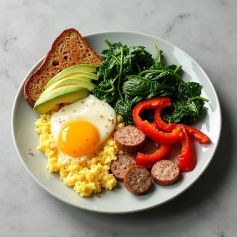 Egg White Spinach Scramble with Turkey Sausage