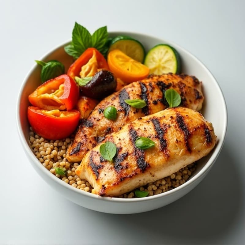 Grilled Chicken and Quinoa Bowl with Roasted Vegetables