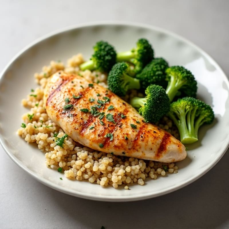 Grilled Chicken Breast with Quinoa and Roasted Broccoli