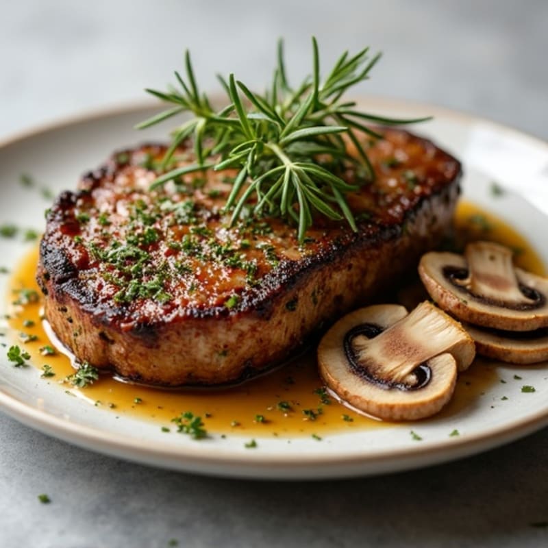 Herb-Crusted Pan-Seared Steak with Garlic Mushrooms