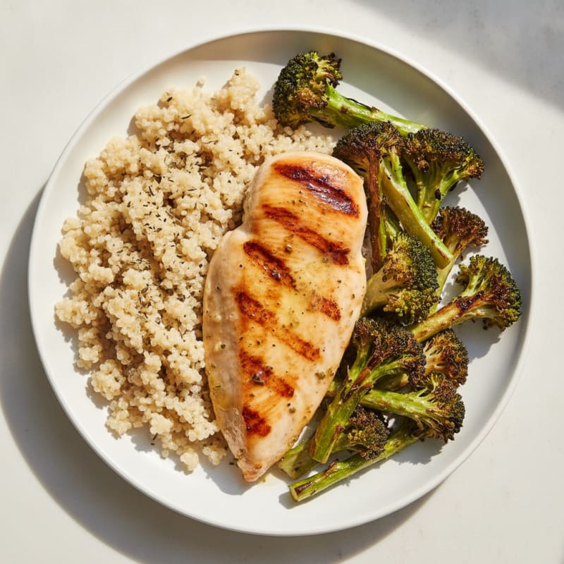 Grilled Chicken Breast with Quinoa and Roasted Broccoli