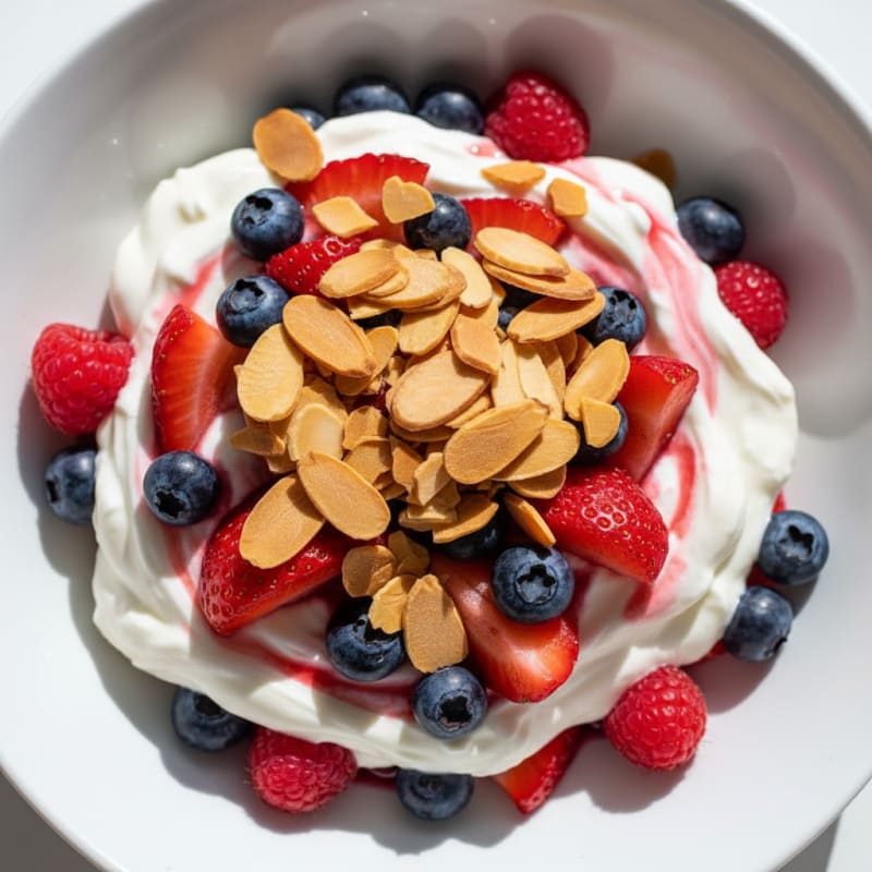 Greek Yogurt Protein Parfait with Mixed Berries and Almonds