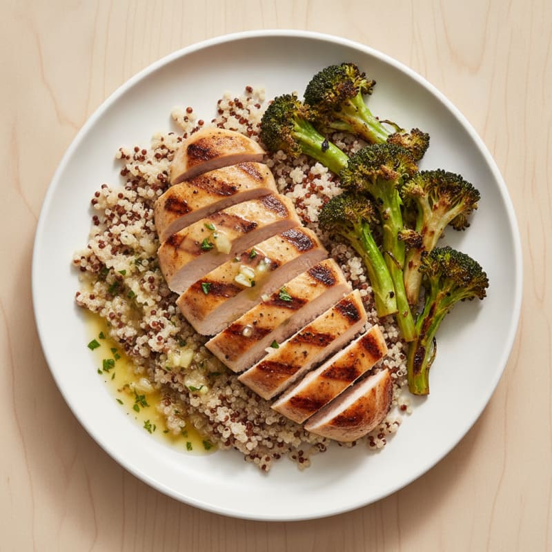 Grilled Chicken Breast with Quinoa and Roasted Broccoli