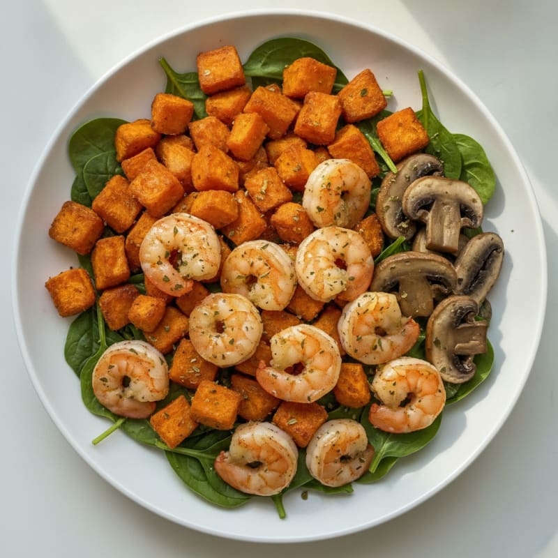 Air-Fried Sweet Potato & Zesty Shrimp Bowl