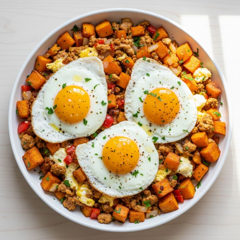 Golden Roasted Sweet Potato and Egg Hash