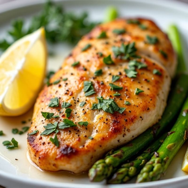 Lemon Garlic Pan-Seared Chicken with Roasted Asparagus