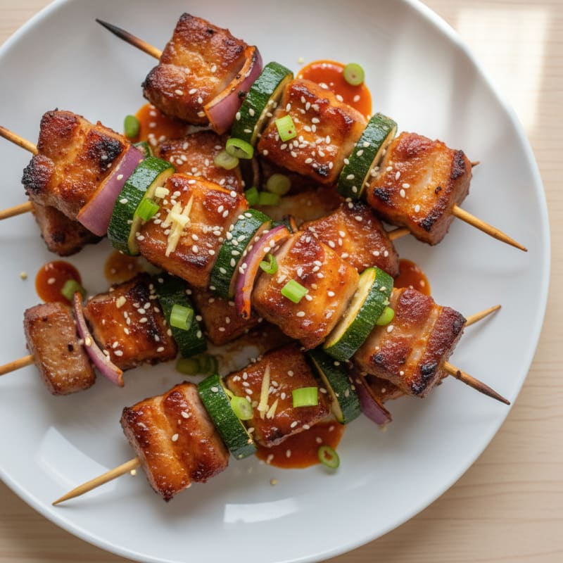 Spicy Gochujang Pork Belly Skewers