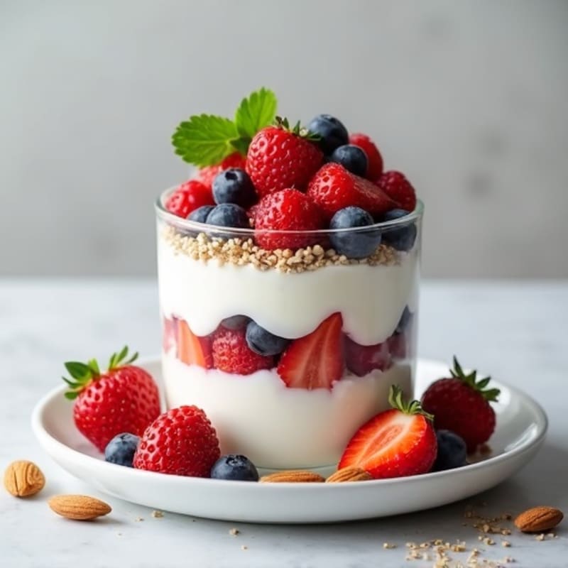 Creamy Greek Yogurt Protein Parfait with Berries and Almonds