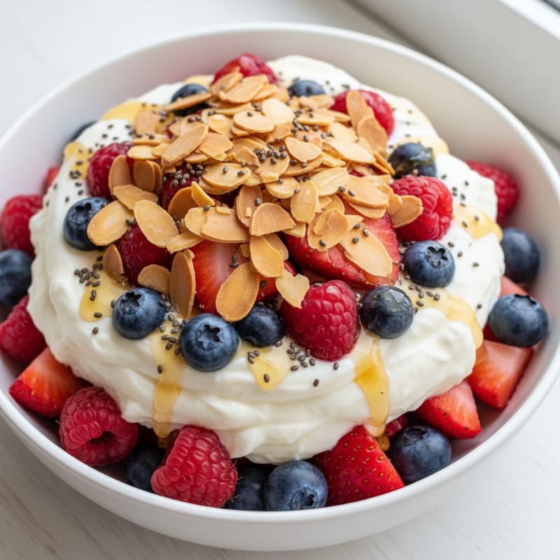 Greek Yogurt Protein Parfait with Mixed Berries and Almonds