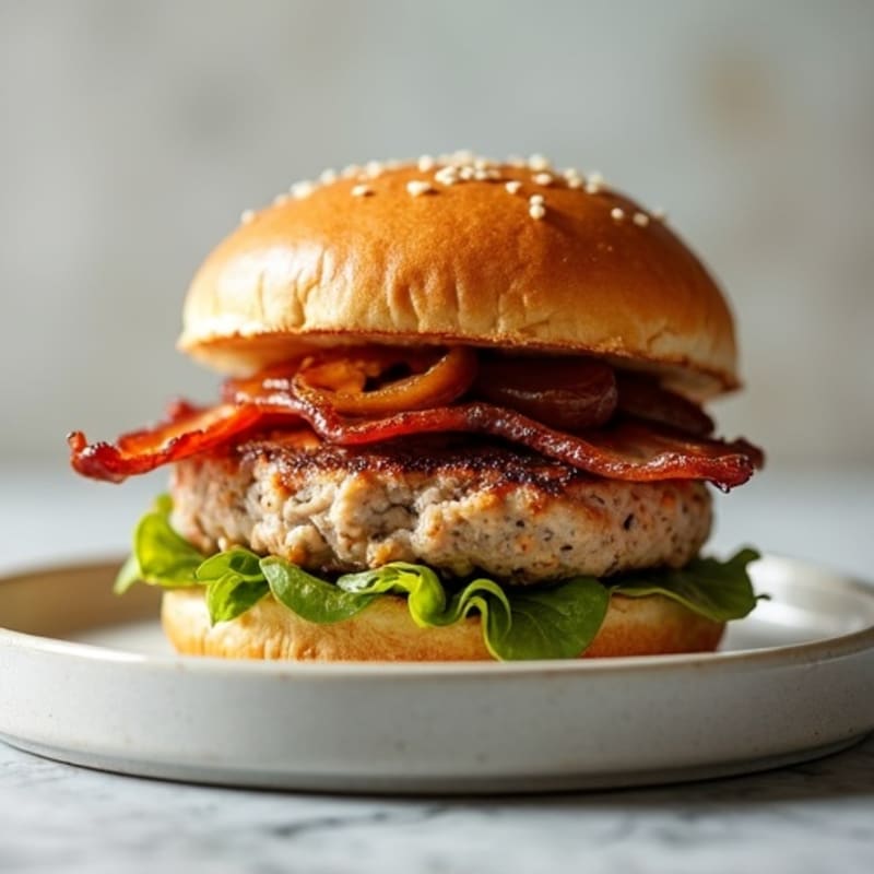 Lean Turkey-Bacon Burger with Caramelized Onions