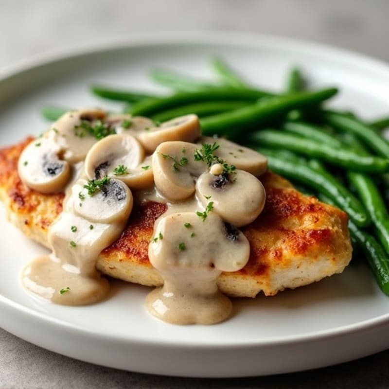 Creamy Mushroom Chicken with Roasted Green Beans